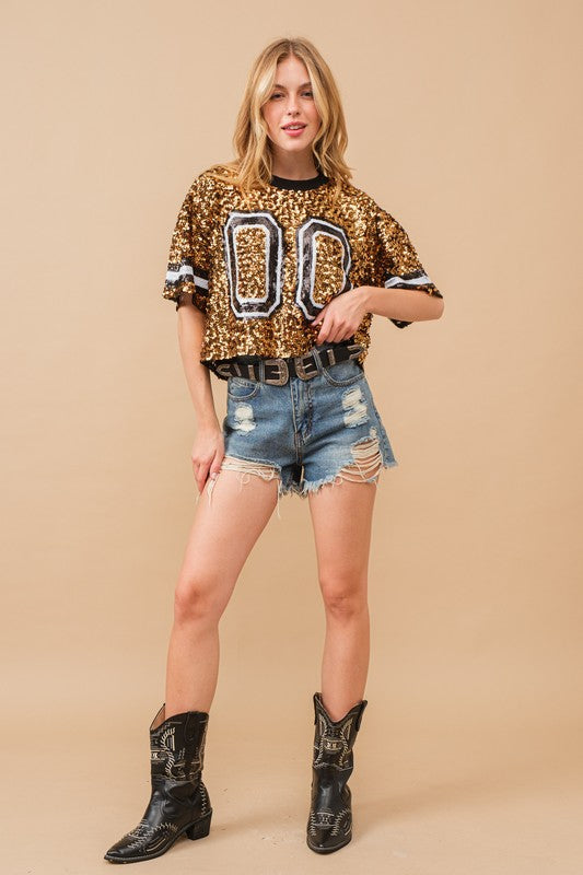 00 Sequin Game Day Jersey Crop Top - RARA Boutique 