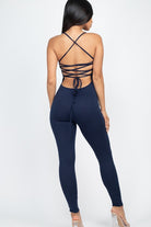 Criss-Cross Open Back Bodysuit Jumpsuit - RARA Boutique 