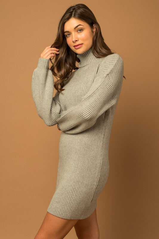 Turtle Neck Balloon Sleeve Sweater Dress - Gilli - RARA Boutique 