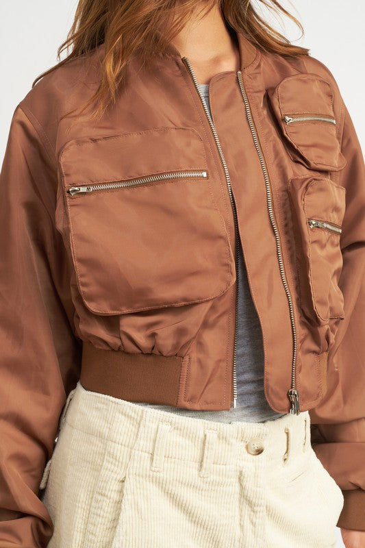 Cropped Cargo Pocket Bomber Jacket