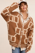 Textured Geometric Print Cardigan - RARA Boutique 