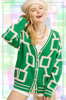 Textured Geometric Print Cardigan - RARA Boutique 