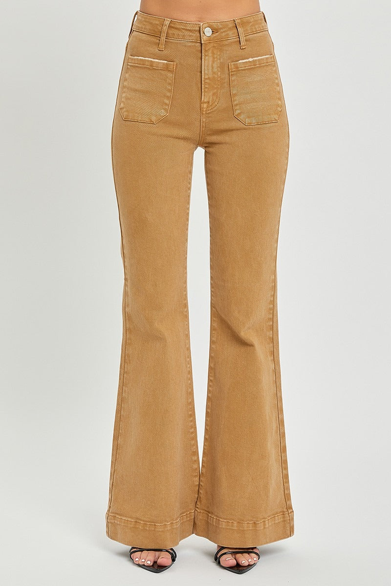 High Rise Patch Pocket Bell Bottom Jeans - Risen - RARA Boutique 