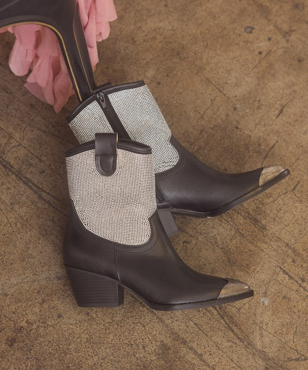 Cowboy Boots Metal Toe Booties Rhinestone Studded Western Booties
