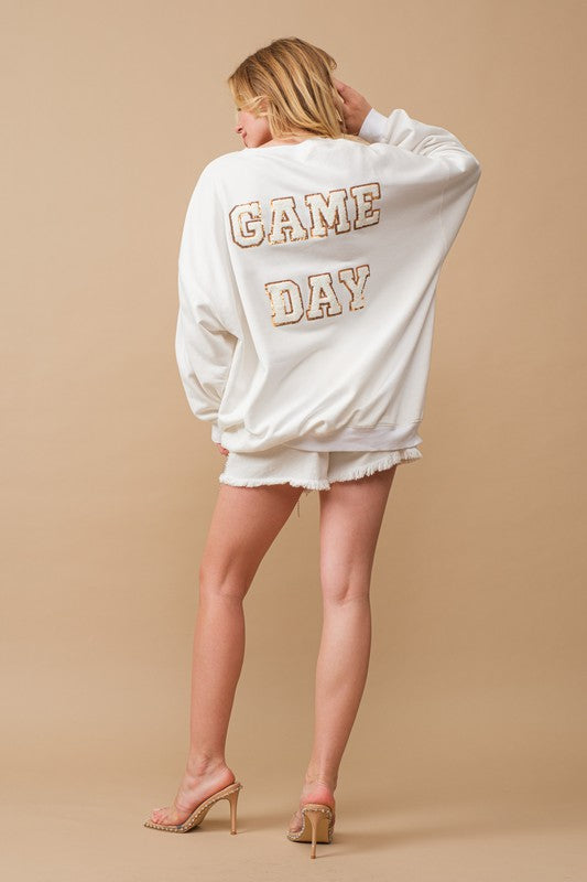 Fleece Terry Football Sequin Patch Sweatshirt - RARA Boutique 