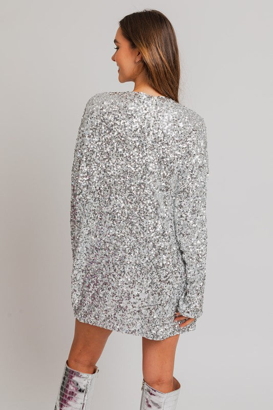 Long Sleeve Sequin Mini Dress - RARA Boutique 