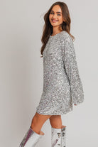 Long Sleeve Sequin Mini Dress - RARA Boutique 