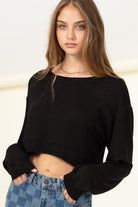 Drop-Shoulder Cropped Sweatshirt- HYFVE - RARA Boutique 