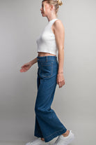 Denim Soft Wash Wide Leg Pants with Patch Pockets - eesome - RARA Boutique 