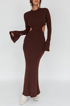 Long Bell Sleeve Cut Out Knit Maxi Dress - RARA Boutique 