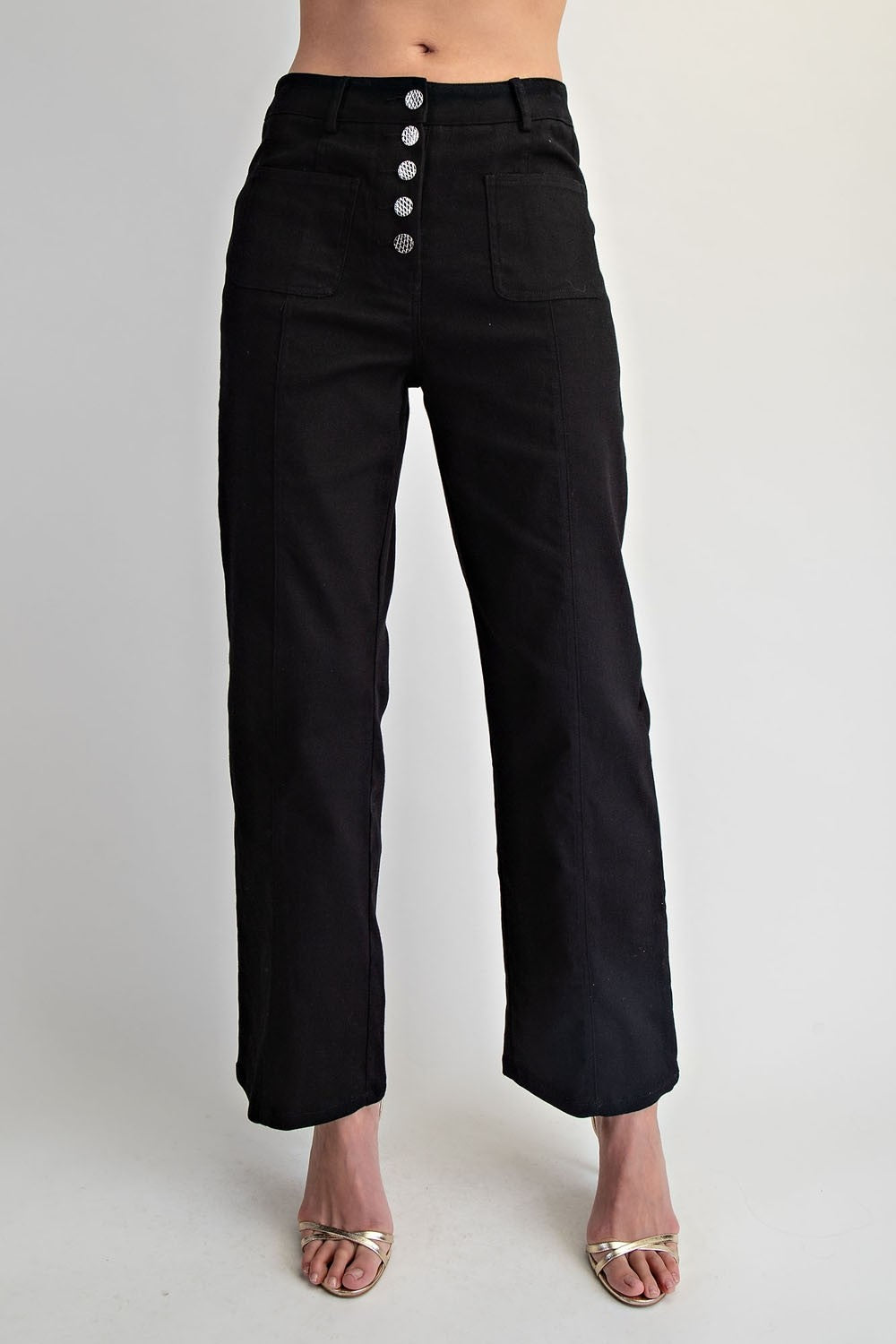 RARA Boutique twill patch pocket straight leg cropped pants with front pockets and belt loops, casual and stylish for everyday wear.