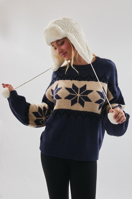Nordic Snowflake Print Knit Christmas Sweater - Le Lis - RARA Boutique 