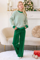 Corduroy Trouser Pants With Embroidered Ribbon Bow Pockets - Main Strip - RARA Boutique 