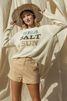 Round Neck Long Sleeve Sea Salt Sun Sweater - RARA Boutique 