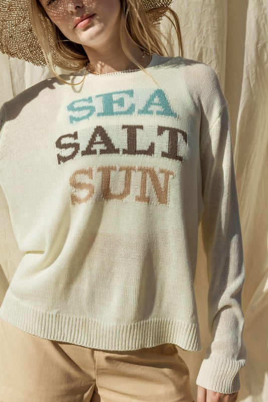 Round Neck Long Sleeve Sea Salt Sun Sweater - RARA Boutique 