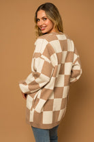 Checker Print Long Sweater Cardigan - RARA Boutique 