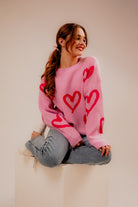 Long Sleeve Round Neck Heart Printed Sweater - RARA Boutique 