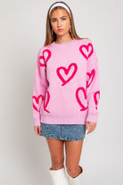 Long Sleeve Round Neck Heart Printed Sweater - RARA Boutique 