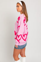 Long Sleeve Round Neck Heart Printed Sweater - RARA Boutique 