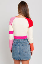 Multicolor Long Sleeve Square Neck Color Block Knit Top - RARA Boutique 