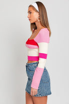 Multicolor Long Sleeve Square Neck Color Block Knit Top - RARA Boutique 