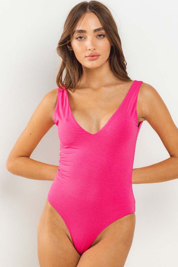 Double Layer Deep V-Neck Tank Top Bodysuit - RARA Boutique 