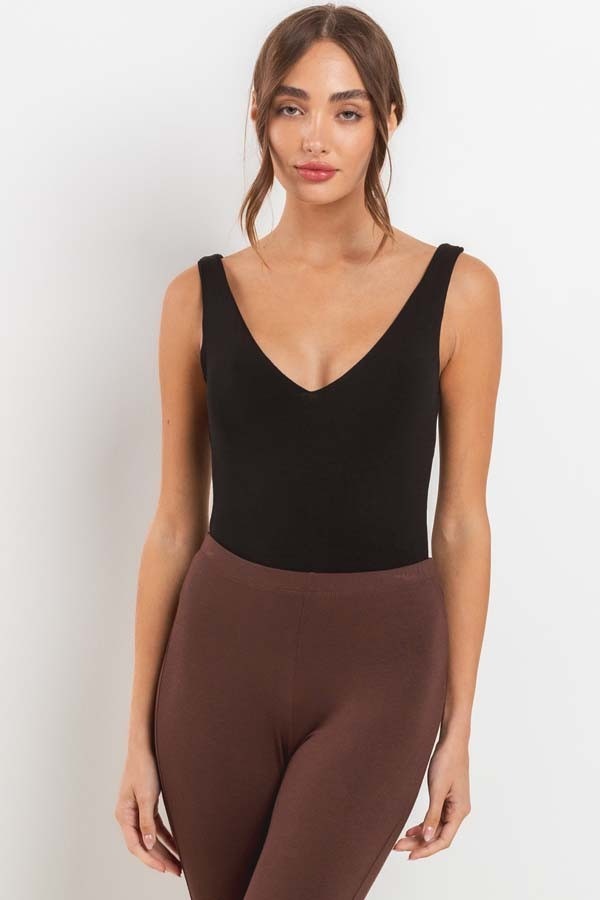Double Layer Deep V-Neck Tank Top Bodysuit - RARA Boutique 