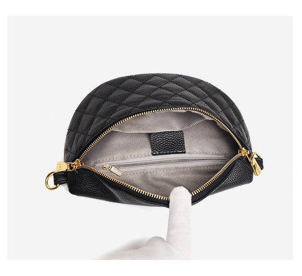 Genuine Quilted Leather Crescent Sling Bag - RARA Boutique 