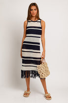 Sleeveless Crochet Striped Sweater Dress - RARA Boutique 