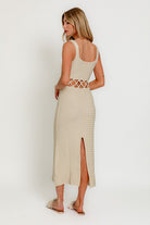 Square Neck Crochet Cut Out Midi Dress with Circle Details - RARA Boutique 