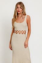 Square Neck Crochet Cut Out Midi Dress with Circle Details - RARA Boutique 