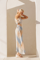 Pastel Printed Pleat Asymmetrical  One Shoulder Midi Dress - RARA Boutique 