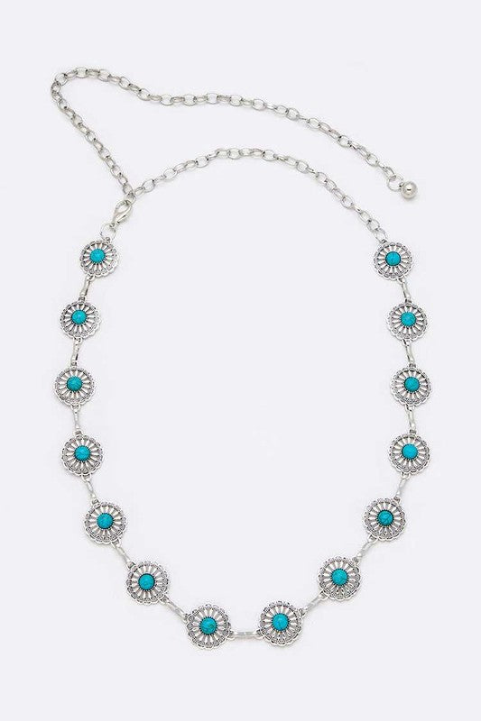 Turquoise Round Concho Chain Belt - RARA Boutique 