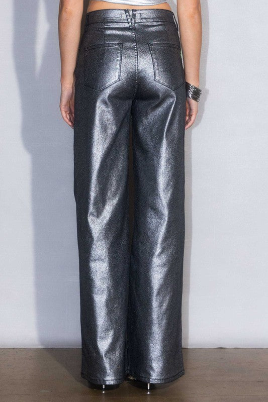 Metallic High Rise Wide Leg Jeans - Vibrant M.iU - RARA Boutique 