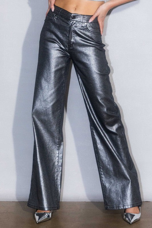 Metallic High Rise Wide Leg Jeans - Vibrant M.iU - RARA Boutique 