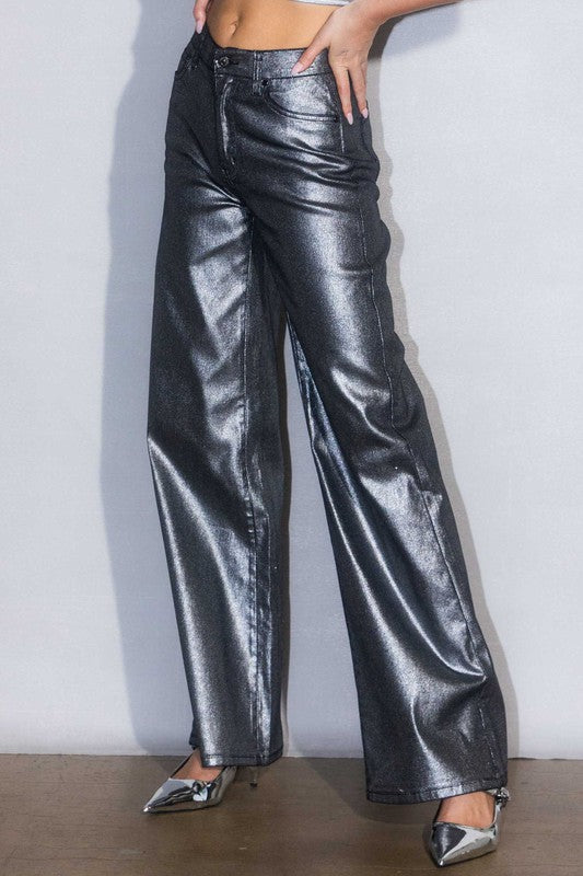 Metallic High Rise Wide Leg Jeans - Vibrant M.iU - RARA Boutique 