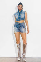 Rhinestone Fringe Star Denim Shorts - Vibrant M.i.U - RARA Boutique 