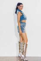 Rhinestone Fringe Star Denim Shorts - Vibrant M.i.U - RARA Boutique 