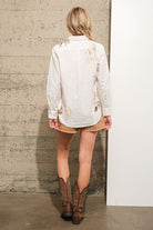 Embroidered Western Cowgirl Linen Shirt Blouse - RARA Boutique 