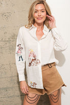 Embroidered Western Cowgirl Linen Shirt Blouse - RARA Boutique 