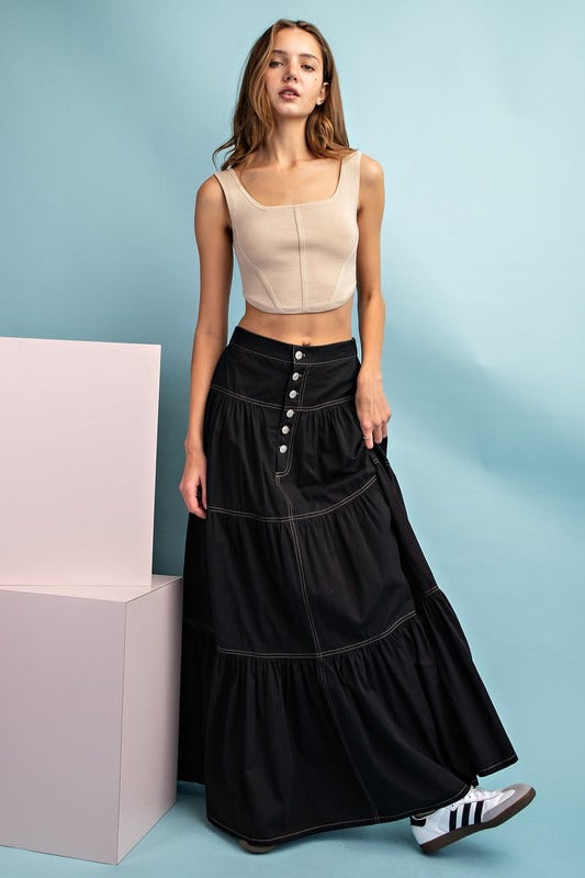 A-Line Tiered Button Up Maxi Skirt - eesome - RARA Boutique 