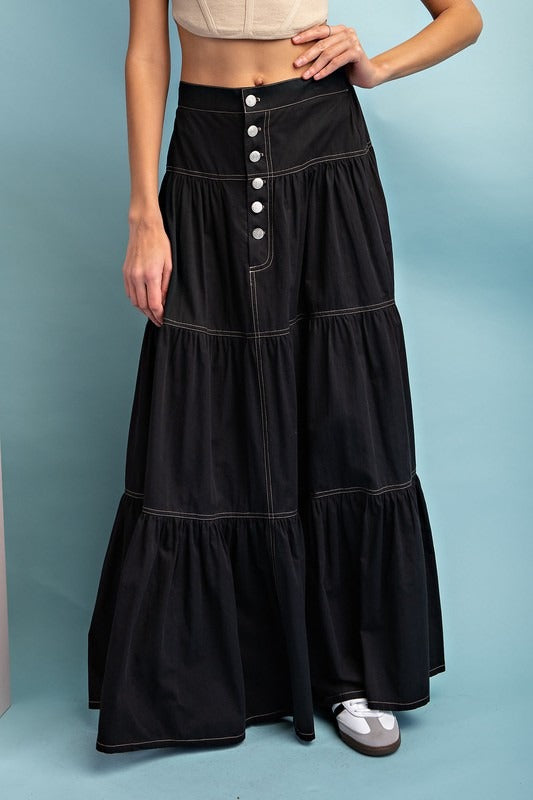 A-Line Tiered Button Up Maxi Skirt - eesome - RARA Boutique 