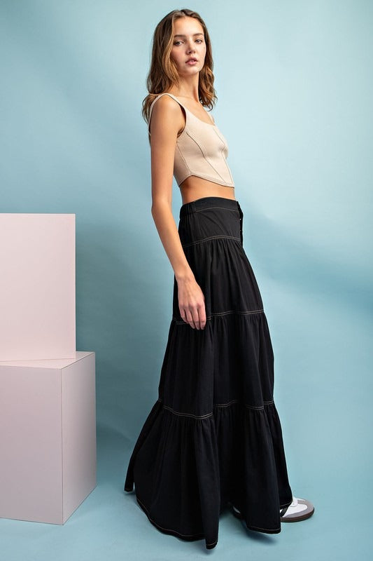 A-Line Tiered Button Up Maxi Skirt - eesome - RARA Boutique 