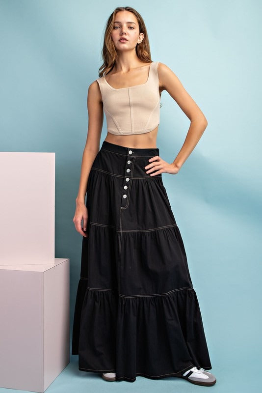 A-Line Tiered Button Up Maxi Skirt - eesome - RARA Boutique 