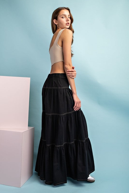 A-Line Tiered Button Up Maxi Skirt - eesome - RARA Boutique 