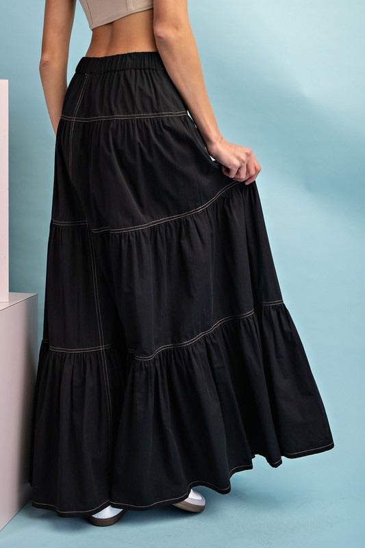 A-Line Tiered Button Up Maxi Skirt - eesome - RARA Boutique 