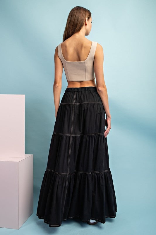 A-Line Tiered Button Up Maxi Skirt - eesome - RARA Boutique 