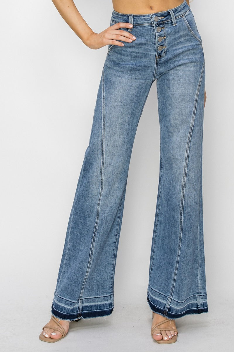 High Rise Medium Wash Front Seam Jeans - Risen - RARA Boutique 