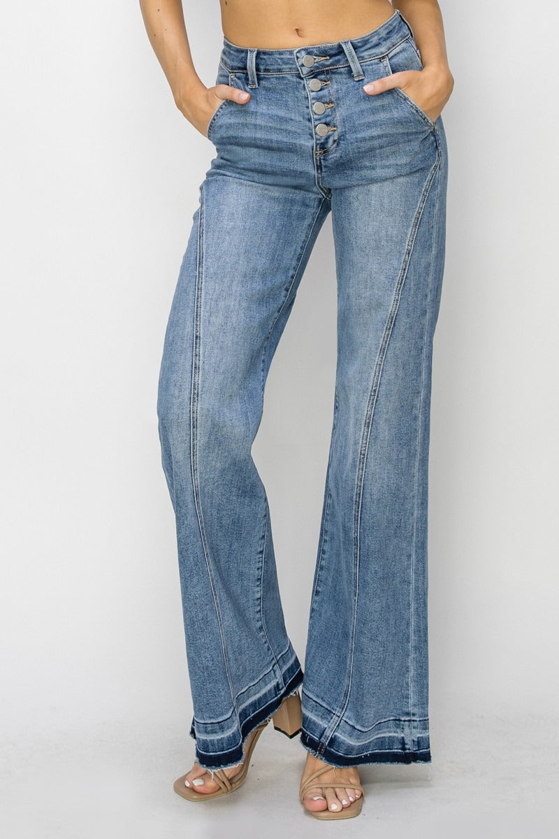 High Rise Medium Wash Front Seam Jeans - Risen - RARA Boutique 