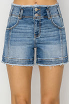 Frayed Waist Pintuck Denim Shorts - Risen - RARA Boutique 